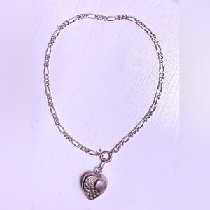 Authentic Portuguese White Gold Bracelet with Removable Heart Pendant